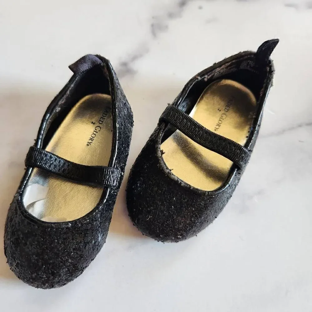 Faded glory baby girl size 2 sequin black ballet flats formal dressy